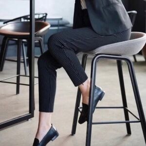 Betabrand Dress Yoga Pants Black Pinstripe Ankle Zip Size S